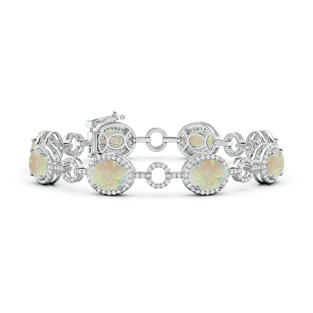 9x7mm AAA Oval Opal Halo Open Circle Link Bracelet in White Gold