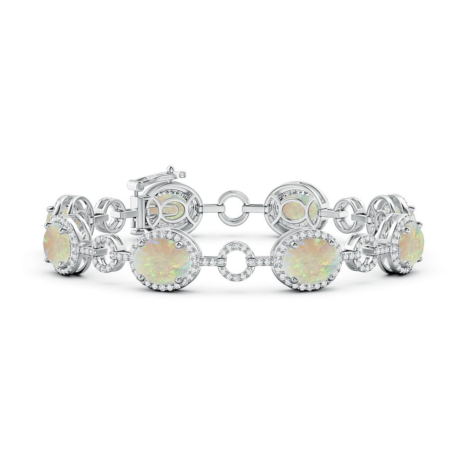 9x7mm AAA Oval Opal Halo Open Circle Link Bracelet in White Gold 