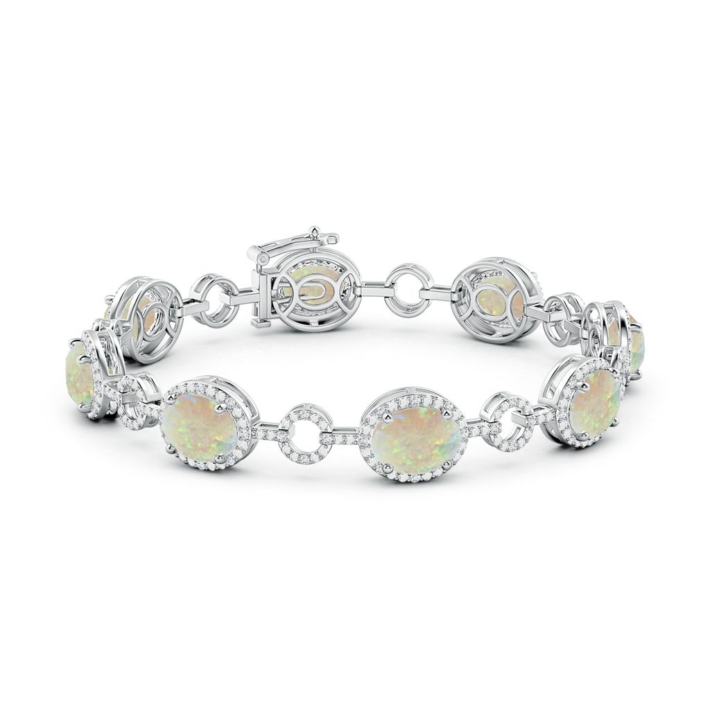 9x7mm AAA Oval Opal Halo Open Circle Link Bracelet in White Gold - side 199