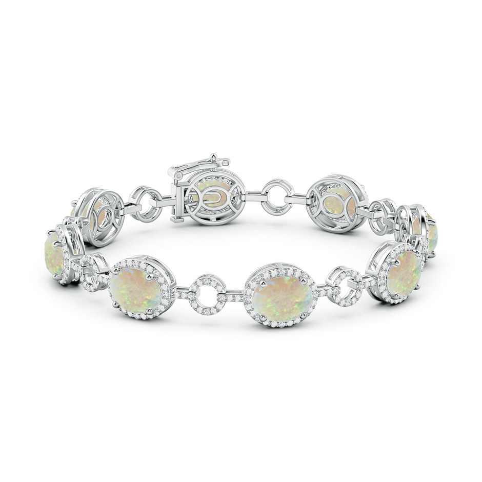 9x7mm AAA Oval Opal Halo Open Circle Link Bracelet in White Gold side 199