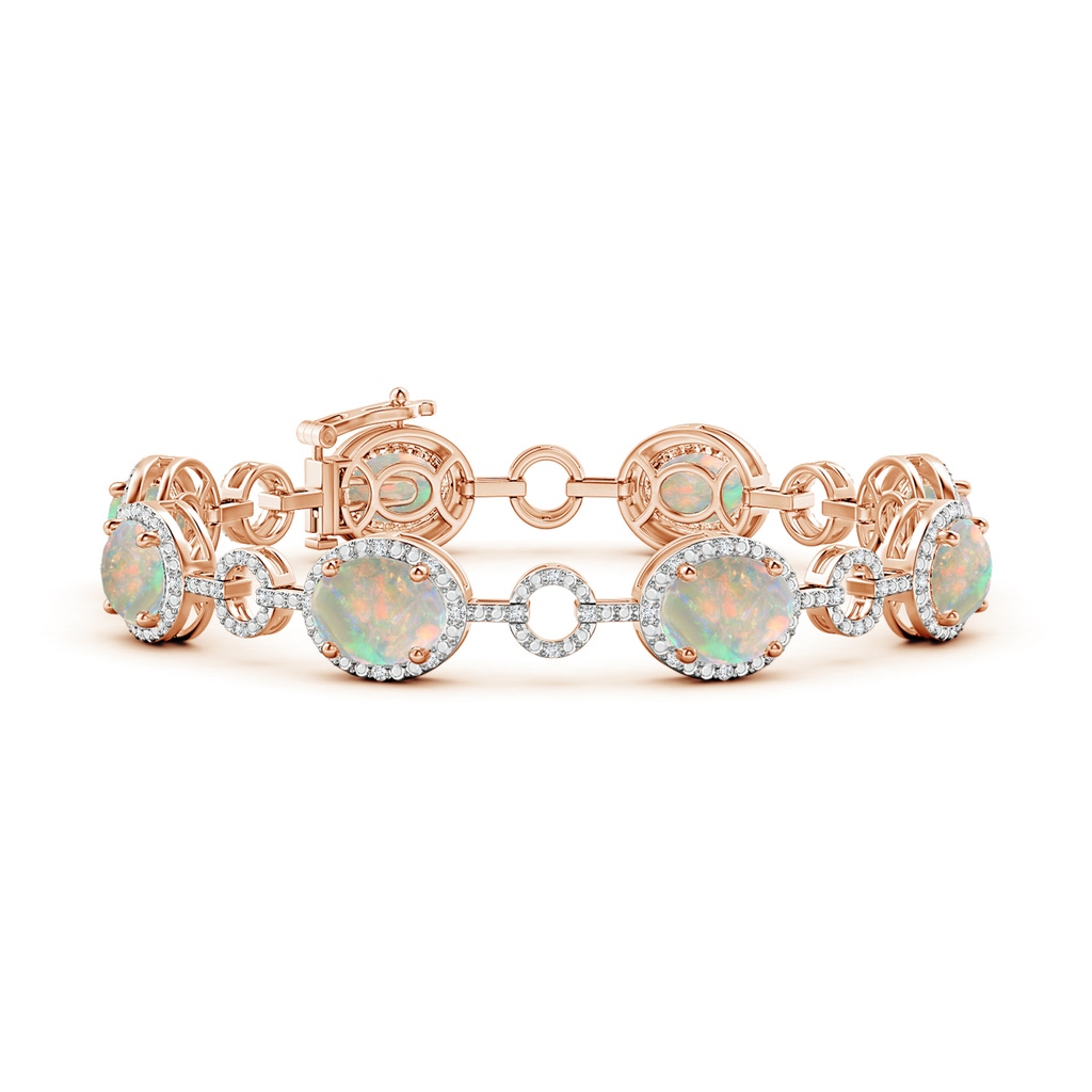 9x7mm AAAA Oval Opal Halo Open Circle Link Bracelet in Rose Gold