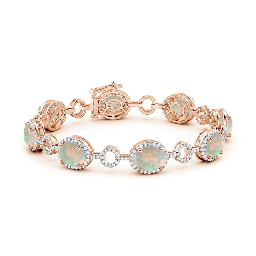 9x7mm AAAA Oval Opal Halo Open Circle Link Bracelet in Rose Gold - side 199