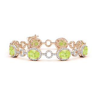 9x7mm A Oval Peridot Halo Open Circle Link Bracelet in Rose Gold