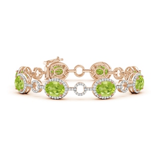 9x7mm AA Oval Peridot Halo Open Circle Link Bracelet in Rose Gold