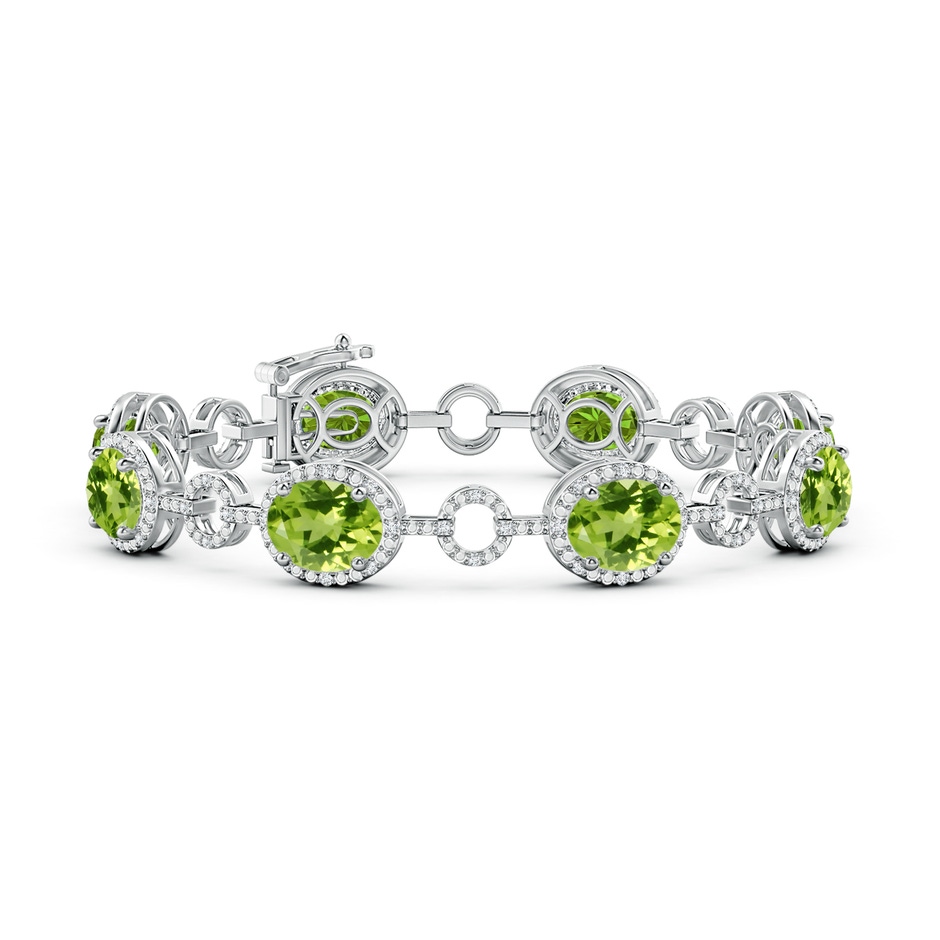 9x7mm AAA Oval Peridot Halo Open Circle Link Bracelet in White Gold 