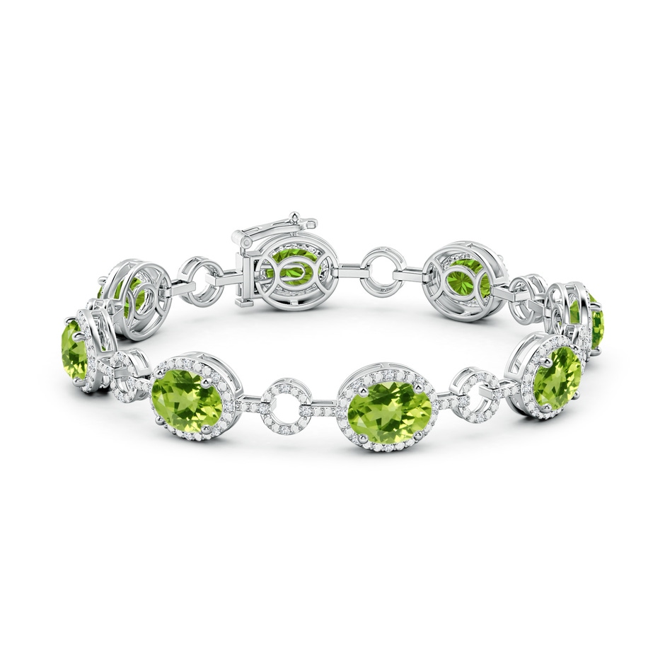 9x7mm AAA Oval Peridot Halo Open Circle Link Bracelet in White Gold side 199