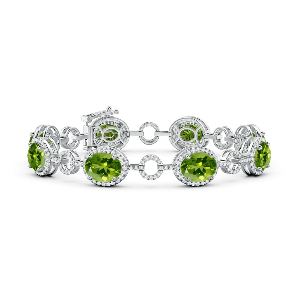 9x7mm AAAA Oval Peridot Halo Open Circle Link Bracelet in White Gold