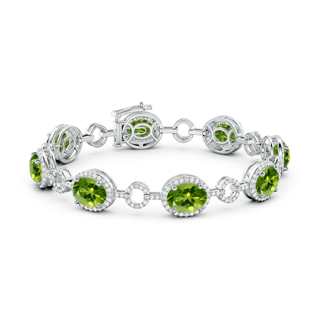 9x7mm AAAA Oval Peridot Halo Open Circle Link Bracelet in White Gold - side 199
