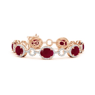 10x8mm A Oval Ruby Halo Open Circle Link Bracelet in Rose Gold