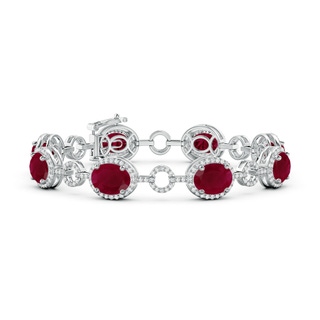 9x7mm A Oval Ruby Halo Open Circle Link Bracelet in S999 Silver