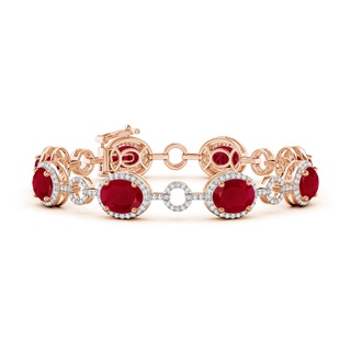 9x7mm AA Oval Ruby Halo Open Circle Link Bracelet in Rose Gold