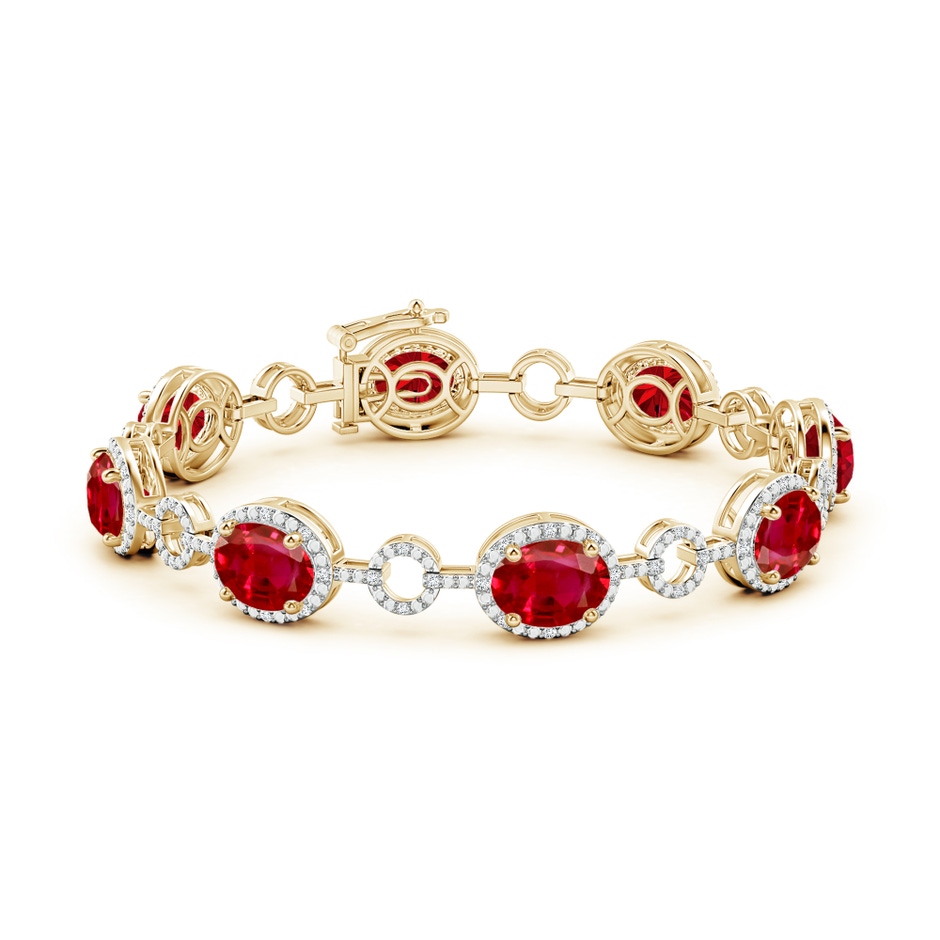 9x7mm AAA Oval Ruby Halo Open Circle Link Bracelet in Yellow Gold side 199