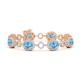 9x7mm A Oval Swiss Blue Topaz Halo Open Circle Link Bracelet in Rose Gold