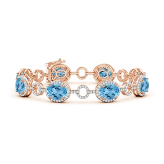 9x7mm AA Oval Swiss Blue Topaz Halo Open Circle Link Bracelet in Rose Gold