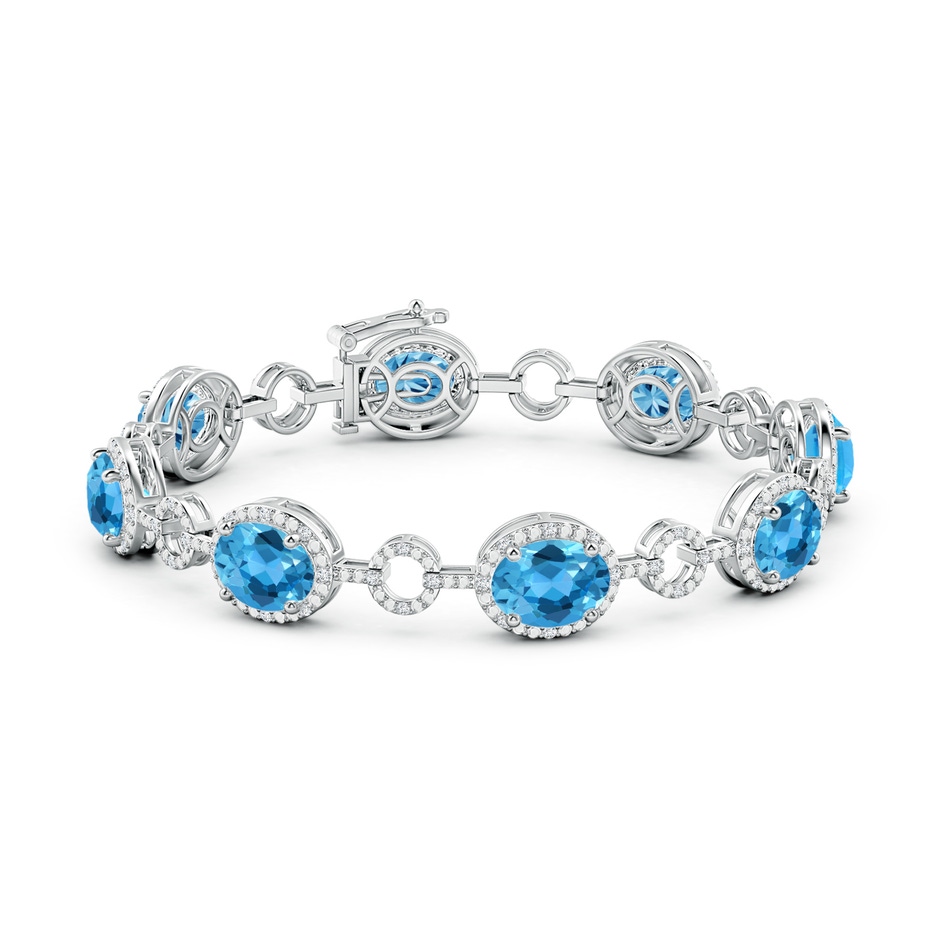 9x7mm AAA Oval Swiss Blue Topaz Halo Open Circle Link Bracelet in White Gold side 199