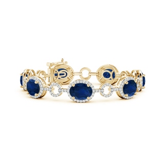 10x8mm AA Oval Blue Sapphire Halo Open Circle Link Bracelet in 10K Yellow Gold