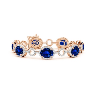 10x8mm Lab-Grown Oval Blue Sapphire Halo Open Circle Link Bracelet in 9K Rose Gold