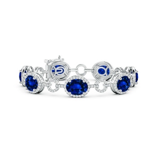 10x8mm Lab-Grown Oval Blue Sapphire Halo Open Circle Link Bracelet in S999 Silver