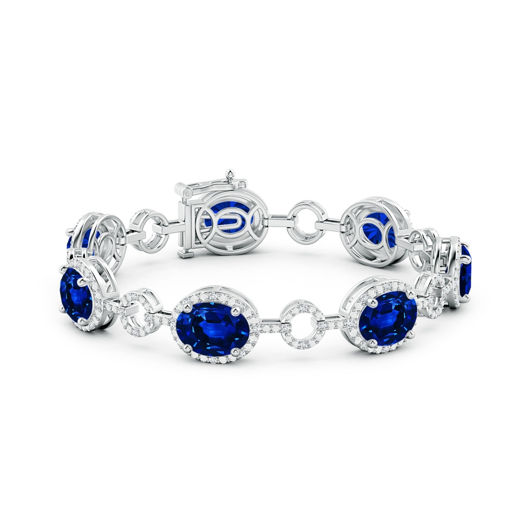 10x8mm Lab-Grown Oval Blue Sapphire Halo Open Circle Link Bracelet in White Gold - side 199