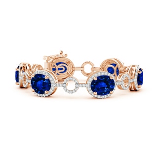 12x10mm Lab-Grown Oval Blue Sapphire Halo Open Circle Link Bracelet in 10K Rose Gold