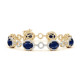 9x7mm A Oval Blue Sapphire Halo Open Circle Link Bracelet in 10K Yellow Gold