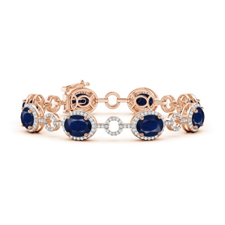 9x7mm A Oval Blue Sapphire Halo Open Circle Link Bracelet in Rose Gold