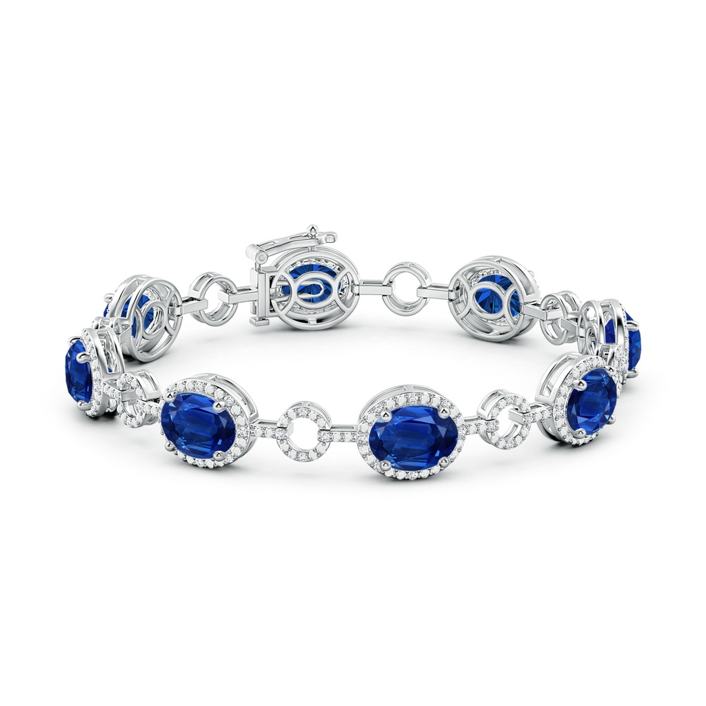 9x7mm AAA Oval Blue Sapphire Halo Open Circle Link Bracelet in White Gold Side 199