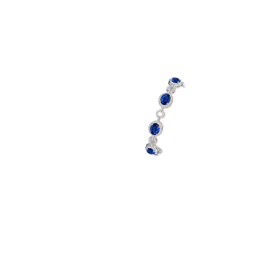 9x7mm AAA Oval Blue Sapphire Halo Open Circle Link Bracelet in White Gold brac