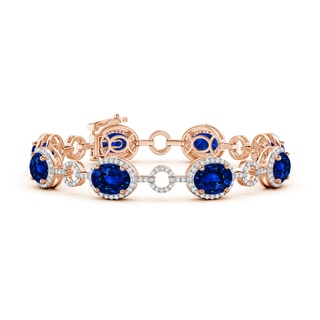 9x7mm Lab-Grown Oval Blue Sapphire Halo Open Circle Link Bracelet in 9K Rose Gold