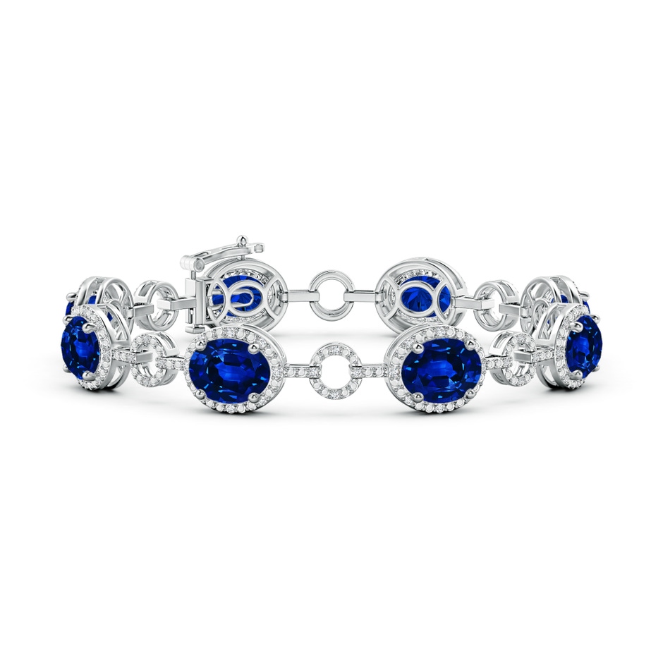 9x7mm Lab-Grown Oval Blue Sapphire Halo Open Circle Link Bracelet in White Gold 