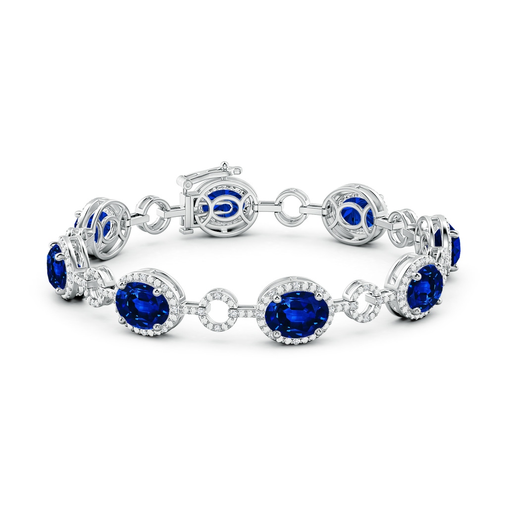 9x7mm Lab-Grown Oval Blue Sapphire Halo Open Circle Link Bracelet in White Gold - side 199
