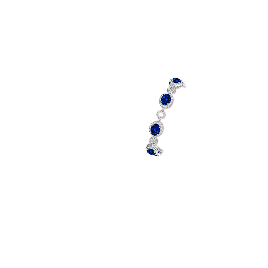 9x7mm Lab-Grown Oval Blue Sapphire Halo Open Circle Link Bracelet in White Gold brac