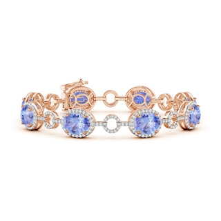 9x7mm A Oval Tanzanite Halo Open Circle Link Bracelet in Rose Gold