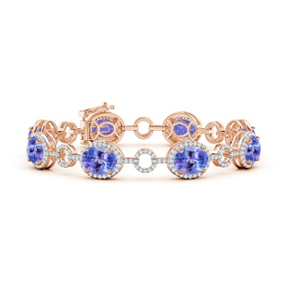 9x7mm AA Oval Tanzanite Halo Open Circle Link Bracelet in Rose Gold