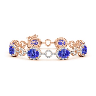 9x7mm AAA Oval Tanzanite Halo Open Circle Link Bracelet in Rose Gold