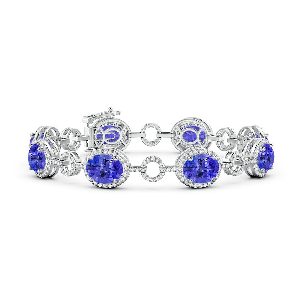 9x7mm AAA Oval Tanzanite Halo Open Circle Link Bracelet in White Gold