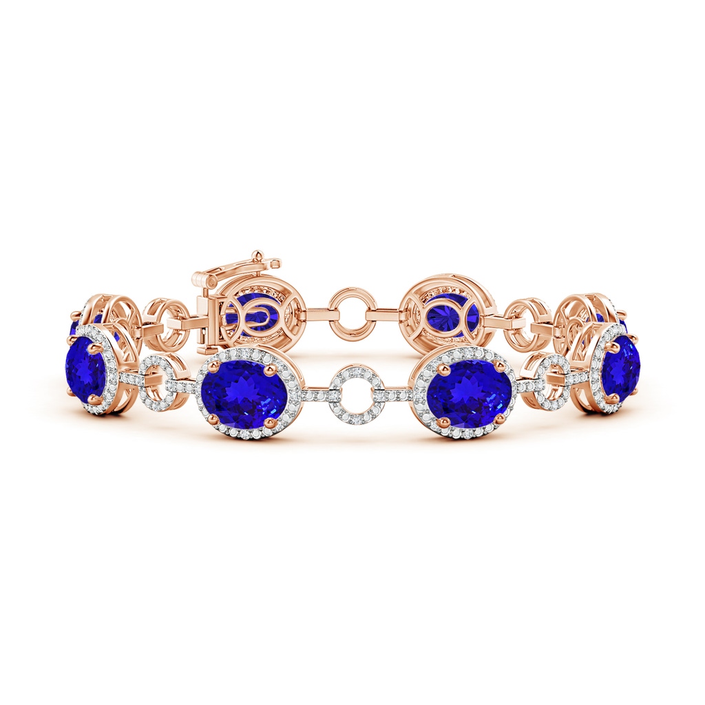 9x7mm AAAA Oval Tanzanite Halo Open Circle Link Bracelet in Rose Gold