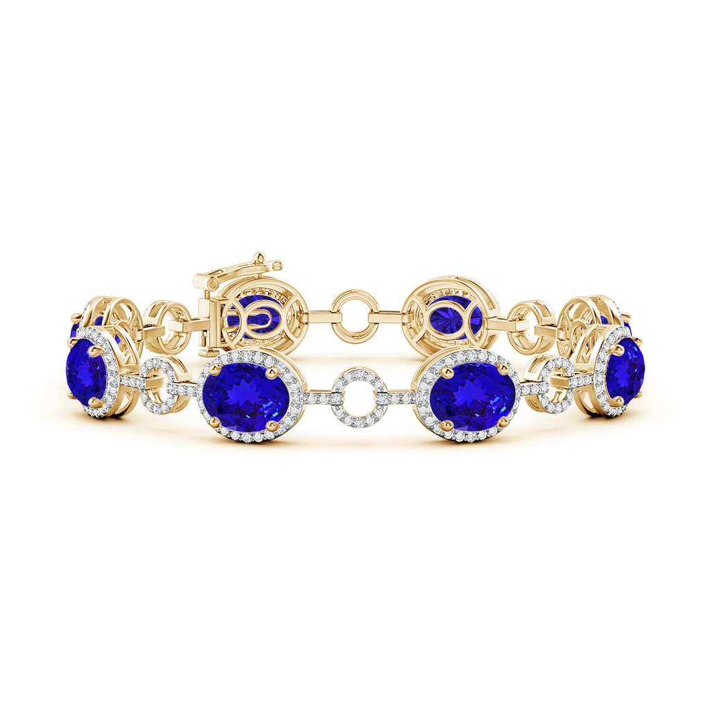 9x7mm AAAA Oval Tanzanite Halo Open Circle Link Bracelet in Yellow Gold