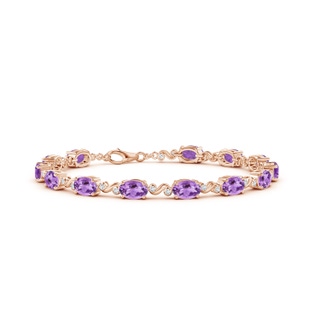 6x4mm A Oval Amethyst Swirl Bracelet with Bezel Diamonds in Rose Gold