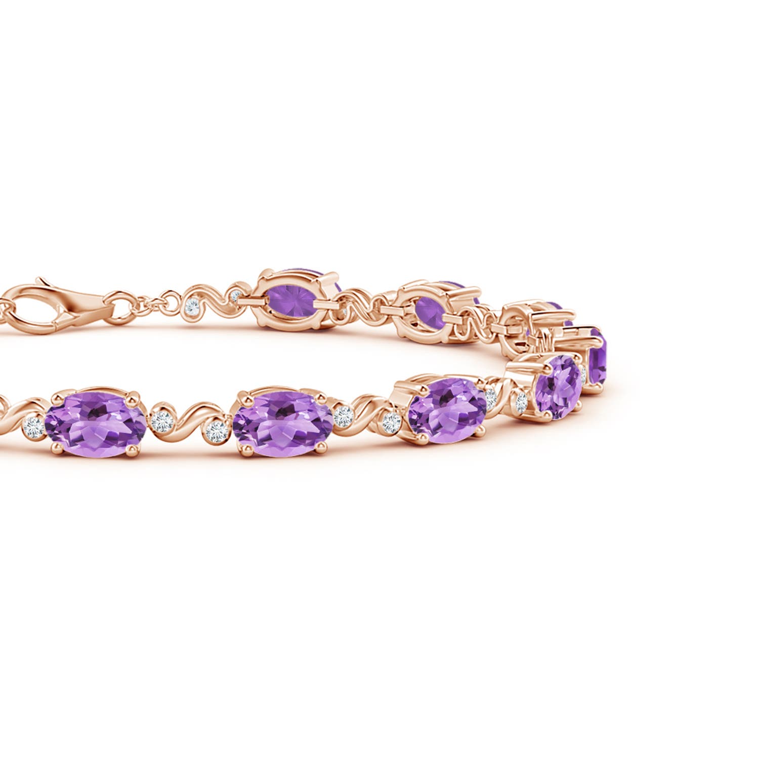 6x4mm A Oval Amethyst Swirl Bracelet with Bezel Diamonds in Rose Gold