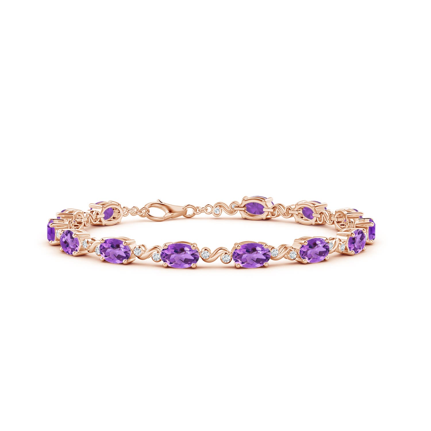 6x4mm AA Oval Amethyst Swirl Bracelet with Bezel Diamonds in Rose Gold