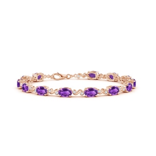 6x4mm AAA Oval Amethyst Swirl Bracelet with Bezel Diamonds in Rose Gold