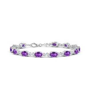 6x4mm AAA Oval Amethyst Swirl Bracelet with Bezel Diamonds in White Gold