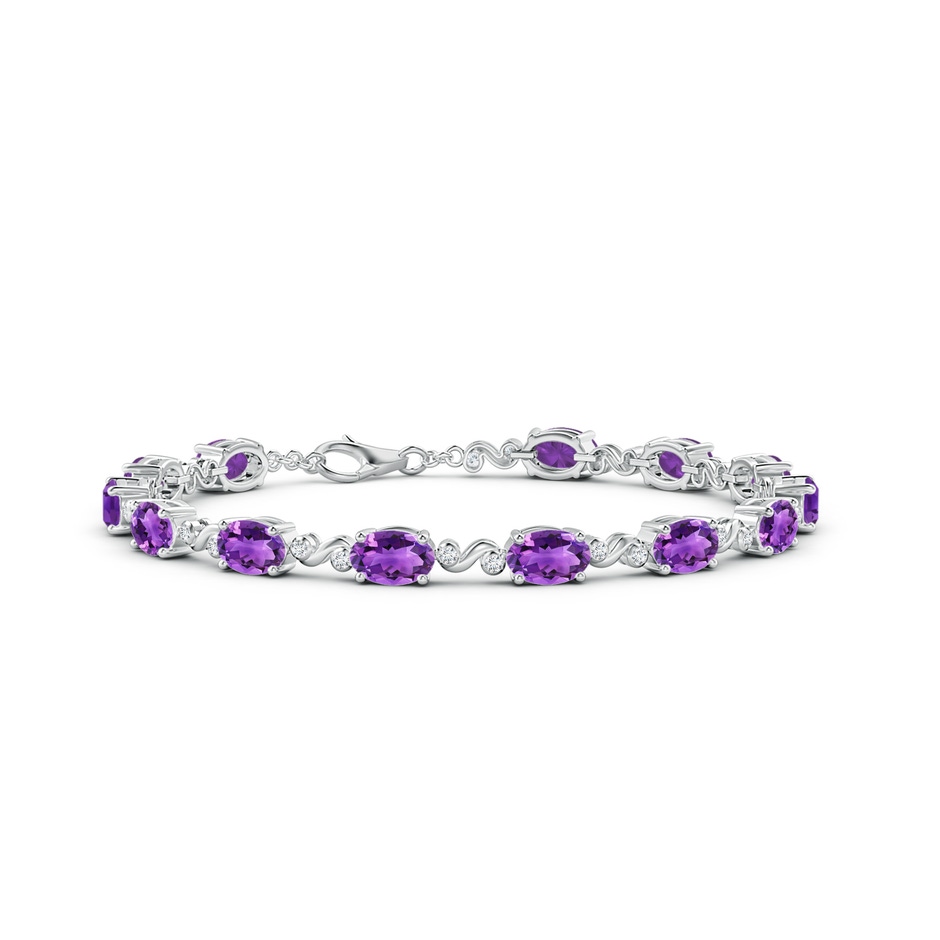 6x4mm AAA Oval Amethyst Swirl Bracelet with Bezel Diamonds in White Gold 