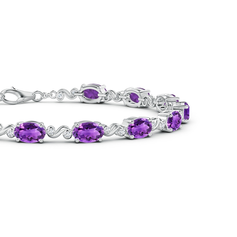 6x4mm AAA Oval Amethyst Swirl Bracelet with Bezel Diamonds in White Gold side 1