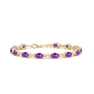 6x4mm AAA Oval Amethyst Swirl Bracelet with Bezel Diamonds in Yellow Gold