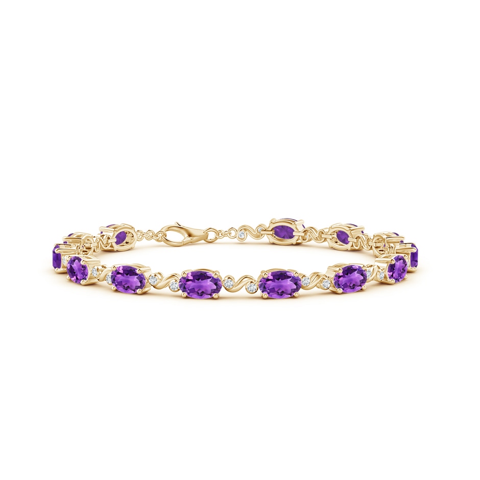 6x4mm AAA Oval Amethyst Swirl Bracelet with Bezel Diamonds in Yellow Gold 