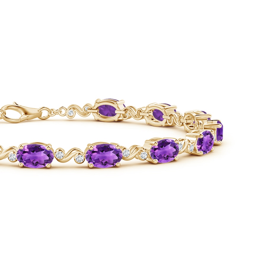 6x4mm AAA Oval Amethyst Swirl Bracelet with Bezel Diamonds in Yellow Gold side 1