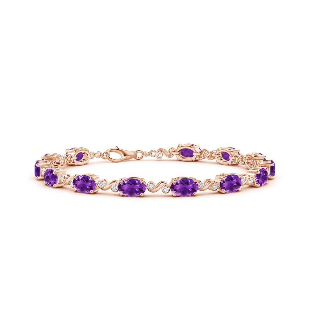 6x4mm AAAA Oval Amethyst Swirl Bracelet with Bezel Diamonds in Rose Gold