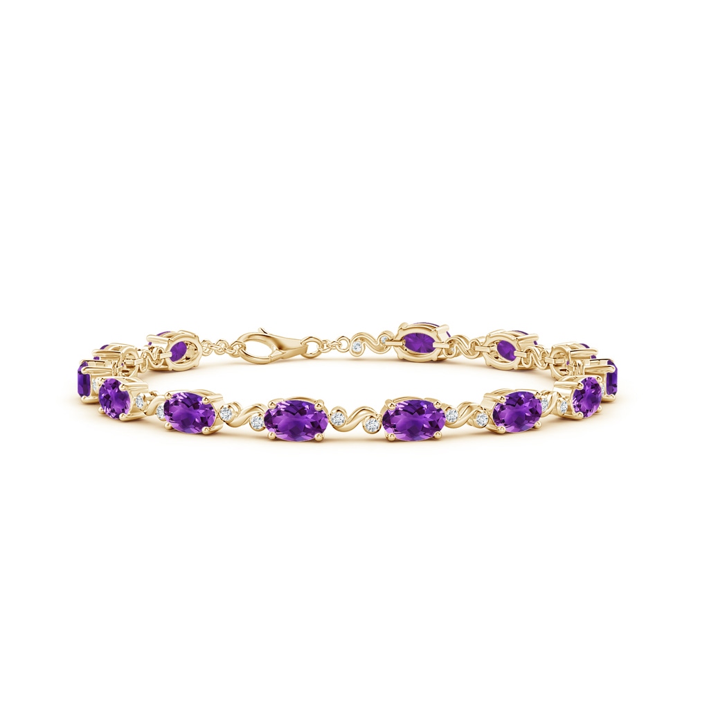 6x4mm AAAA Oval Amethyst Swirl Bracelet with Bezel Diamonds in Yellow Gold